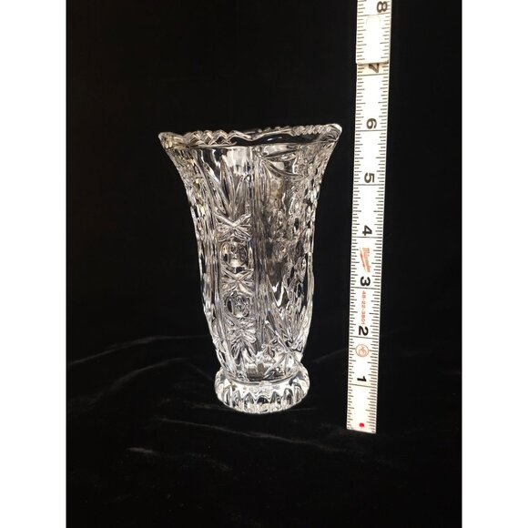 Vintage Crystal Cut Glass Vase With Intricate Floral Pattern 6” Tall Decorative - Picture 3 of 7